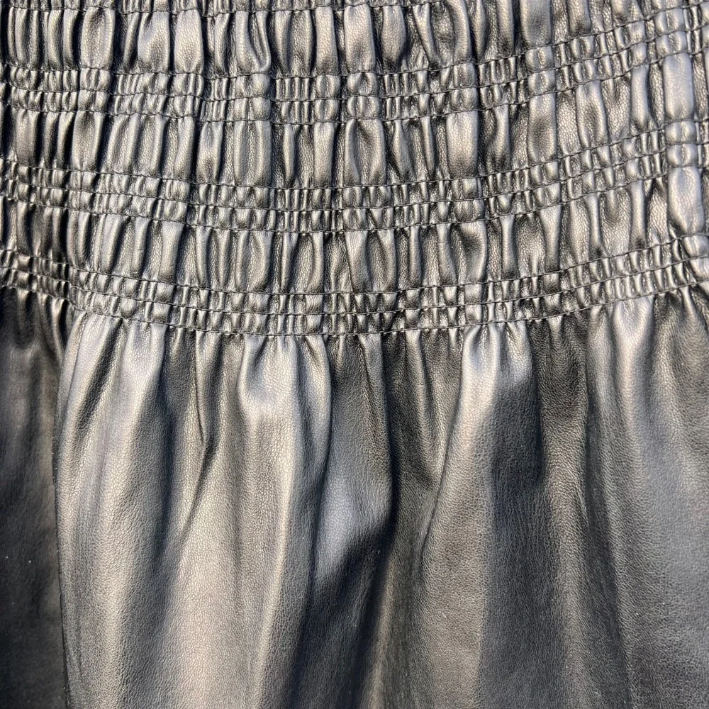 Proenza Schouler Black Vegan Leather Smocked Midi Skirt Office Siren Old Money S